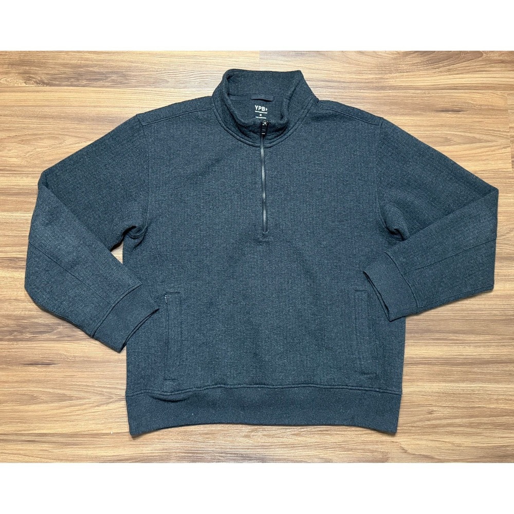 YPB Abercrombie Mens Gray Quarter Zip Ribbed Pullover Sweatshirt Size M